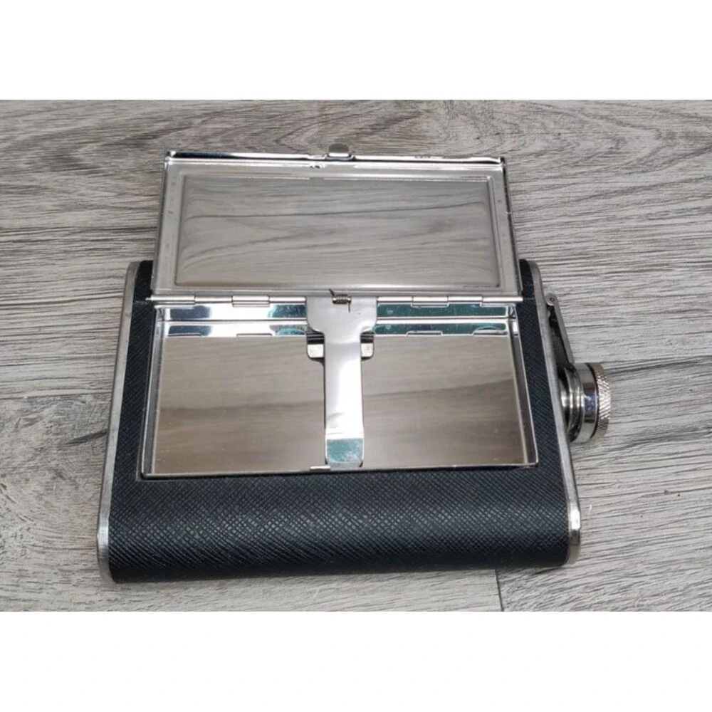 Stainless Steel Hip Flask Leather Business Card Holder Combo VISOL